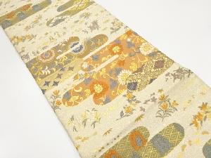 アンティーク　ヱ霞に花更紗・古典柄模様織り出し袋帯（材料）